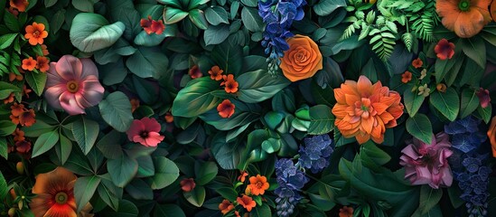Aufkleber - Beautiful flowers in various styles displayed in an attractive manner in a lush garden setting with vibrant green leaves and a captivating aesthetic perfect for a copy space image