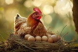 Protective Hen with Her Nesting Eggs