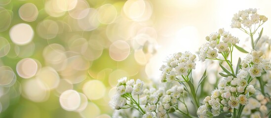 Leinwandbilder - Alyssum s small white flowers against a blurred light background with copy space image