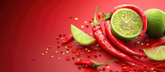 Wall Mural - Chili pasted with lime slices on a copy space image