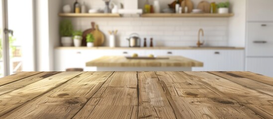 Fototapete - Blurry kitchen background with table top and copy space image