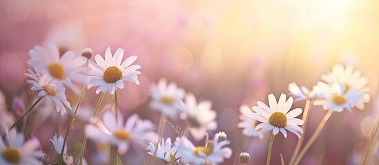 Leinwandbilder - Soft focus on chamomile flowers in a field during summer with a blurred background allowing for copy space image