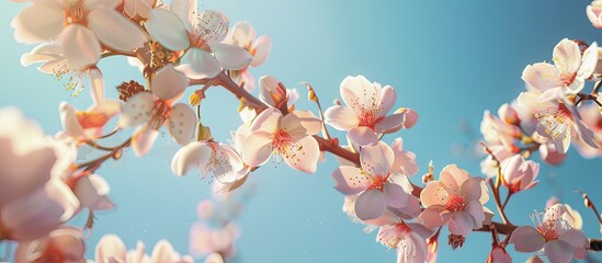 Aufkleber - Almond tree branches in bloom set against a clear blue sky perfect for spring themed copy space image