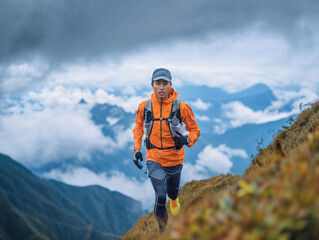 Engaging in an Active Outdoor Adventure A Trail Runner in a Magnificent Mountain Landscape