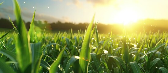 Poster - Cornfield in sunlight with a green hue daytime copy space image
