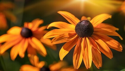 rudbeckia black eyed susan orange flowers closeup selective focus