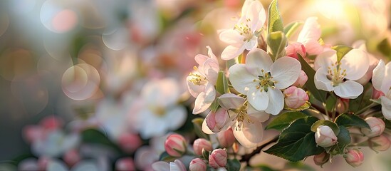 Aufkleber - Springtime brings beautiful white apple blossom alongside budding pink flowers creating a picturesque scene with copy space image