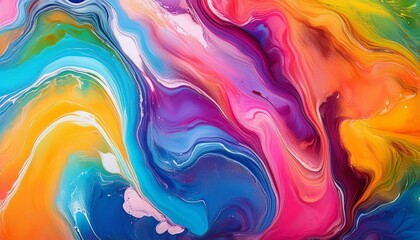 Wall Mural - abstract marbled acrylic paint ink painted waves painting texture colorful background banner bold colors rainbow color swirls wave generative ai