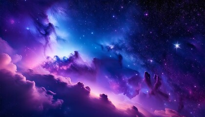 Poster - nebula galaxy background with purple blue outer space cosmos clouds and beautiful universe night stars generative ai