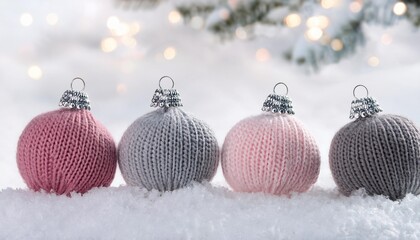 Wall Mural - pink and grey knit ornaments on snow