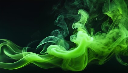 Wall Mural - light neon green smoke color on dark background ai generated image