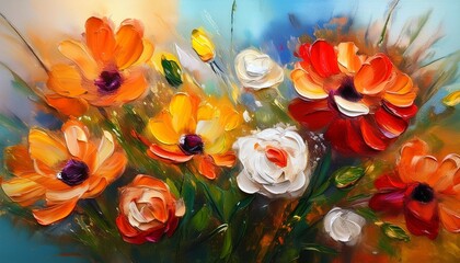 flowers oil painting impressionism style still life art color