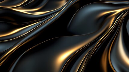 2. Contemporary 3D rendering featuring black and gold color scheme with smooth, curvaceous shapes, perfect for modern product presentations and seamless wallpapers