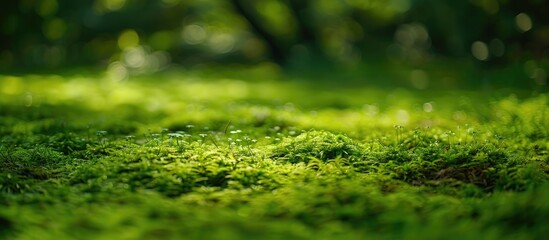 Aufkleber - Green moss creates a picturesque natural background with ample copy space for an image