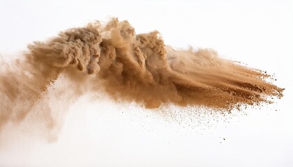 brown desert sand explosion on white background