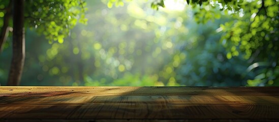 Aufkleber - Table with no items on it set against a blurred green backdrop ideal for copy space image