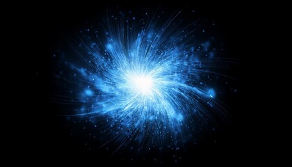 Wall Mural - dynamic energy burst swirling blue particle effect with a glowing energy burst on a black transparent background perfect for layer overlay add screen blend mode visual effect graphic resource