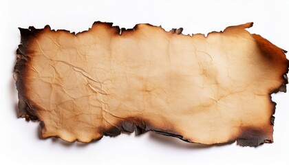 a piece of old parchment paper displaying burnt edges isolated against a white background