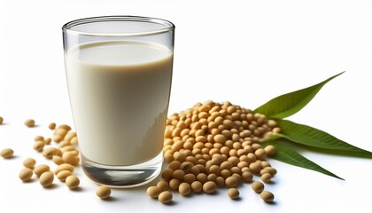 Poster - soy milk and with soybeans generative ai illustration