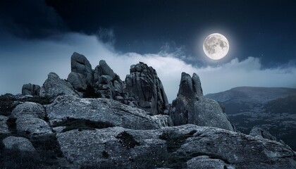 Wall Mural - moonlit landscape with dramatic rock formations and a dark mysterious sky