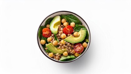 delicious bowl of spinach salad with chickpeas farro avocado and tomatoes isolated on a transparent background