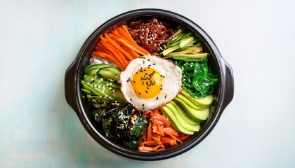 Wall Mural - korean bibimbap bowl on table top asian dish keto generative ai