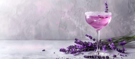 Aufkleber - Gray background setting the stage for a Lavender Gin Cocktail in a glass with ample copy space image