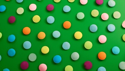 Wall Mural - multicolor polka dot on positive green abstract background