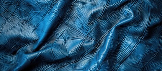 Aufkleber - Close up shot of authentic leather texture on a blue artificial leatherette background with copy space image