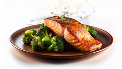 Wall Mural - grilled salmon with a side of steamed broccoli