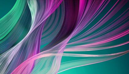 Wall Mural - abstract digital art background with pink green and purple lines on a teal background