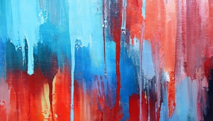 Wall Mural - watercolor drips abstract painting oil on canvas colorful background texture blue and red color close up fragment