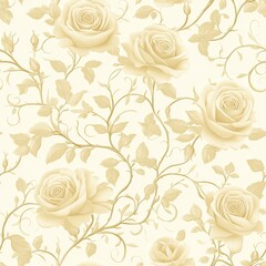 Elegant Golden Floral Seamless Pattern with Roses