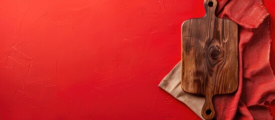 Aufkleber - Top view of a cutting board with a napkin on a colored background providing copy space image