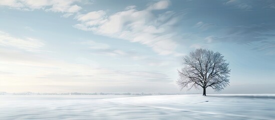 Fototapete - A lone lenga tree standing in the snow creating a serene copy space image