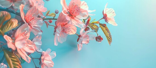 Poster - Floral spring blooms set against a serene blue backdrop with space for adding images. Creative banner. Copyspace image