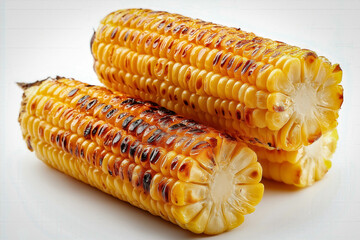 Wall Mural - Grilled Corn On White Background