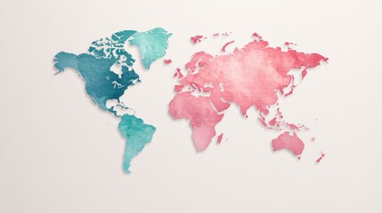 Sticker - Antique Map with Watercolor Accents, A vintage inspired world map enhanced with watercolor effects, adding depth and vibrancy.