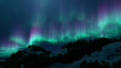 Wall Mural - a beautiful aurora dancing over the hills