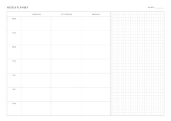 Poster - A weekly plan design template in a modern, simple, and minimalist style. Note, scheduler, diary, calendar, planner document template illustration.