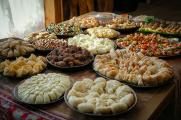 Canvas Print - Traditional Mongolian Food, Served On A Table