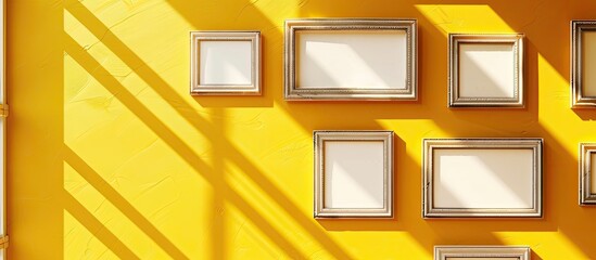 Aufkleber - Artistic frames hang against a vibrant yellow wall ready for use as a copy space image