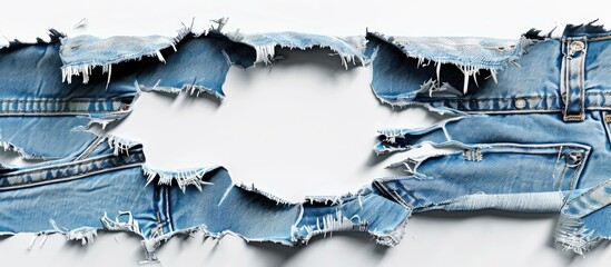 Aufkleber - Ripped jeans displayed on a white background with a hole in the denim fabric ideal for a copy space image