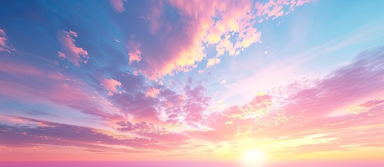 Poster - Scenic sunrise or sunset with gradient sunlight on a colorful romantic sky background creating a serene natural view with space for adding images. Creative banner. Copyspace image