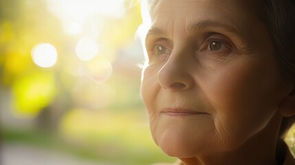 Sticker - Serene Senior Woman Enjoying Golden Hour in Nature