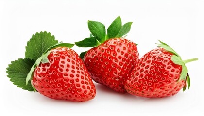 Wall Mural - strawberries with strawberry leaf on white background