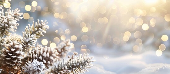 Poster - Festive holiday card with snowy winter backdrop blurred bokeh seasonal greetings and room for a copy space image