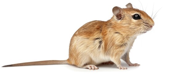 Poster - Fat tailed gerbil also known as Pachyuromys duprasi photographed in profile gazing in front of a white background with copy space image