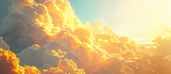 Poster - Cumulonimbus clouds illuminated by golden sunlight against a blue sky ideal for copy space image