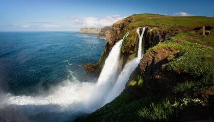 Wall Mural - waterfall dropping into the ocean